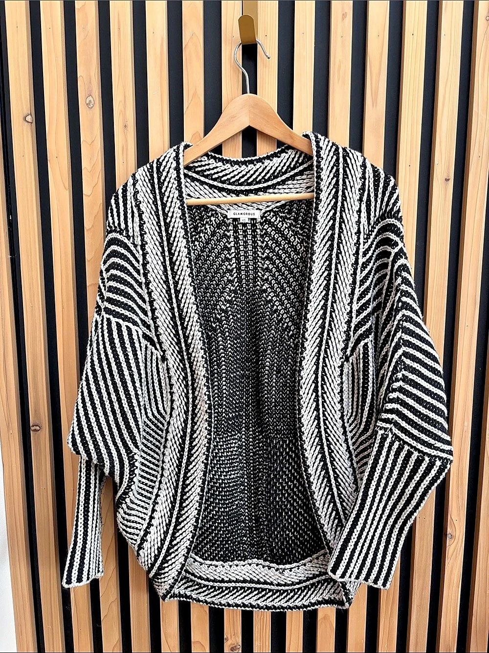 Glamorous Black & White Striped Cardigan Size XS